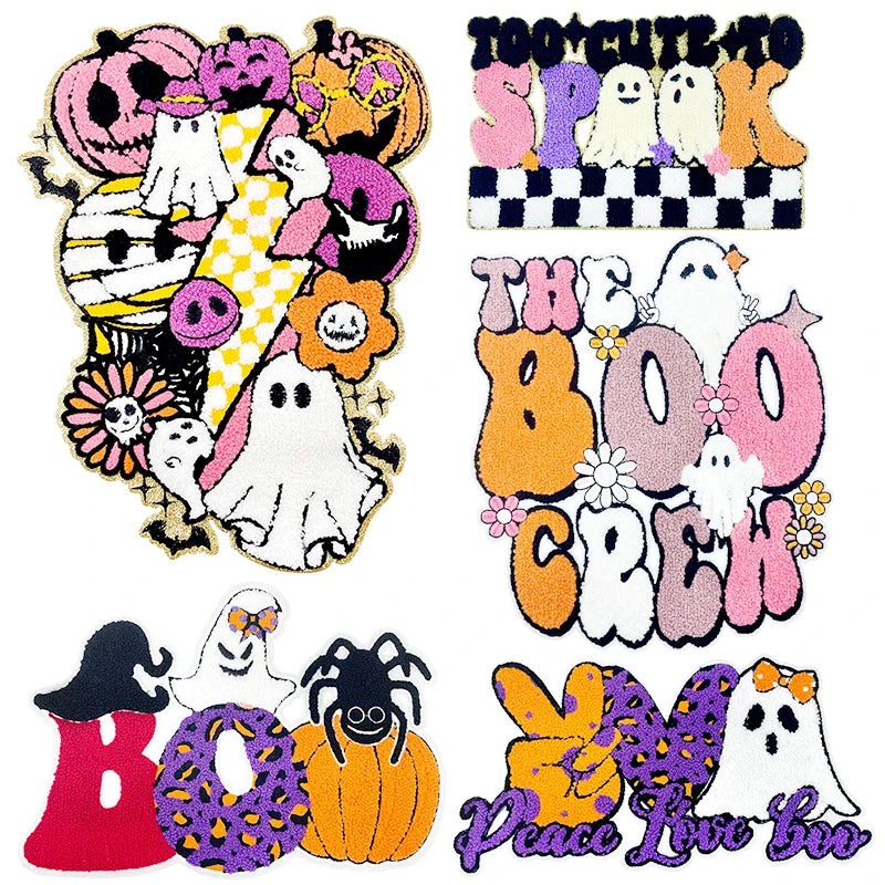 Trendy Big Sequin Pumpkin Patches Iron on Spooky Season New Festive Thanksgiving Halloween Ghost Patches for Women Sweatshirt