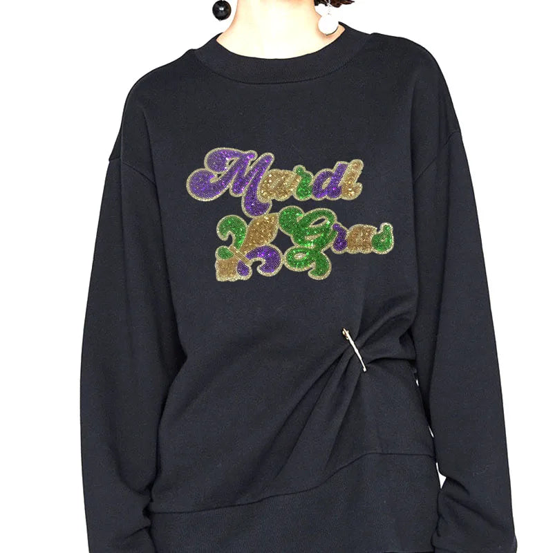 Fashion Large Sequin Mardi Gras Patches Iron on Wholesale Mardi Gras Sequin Patch for Women Man Sweatshirt Hoodie Clothing