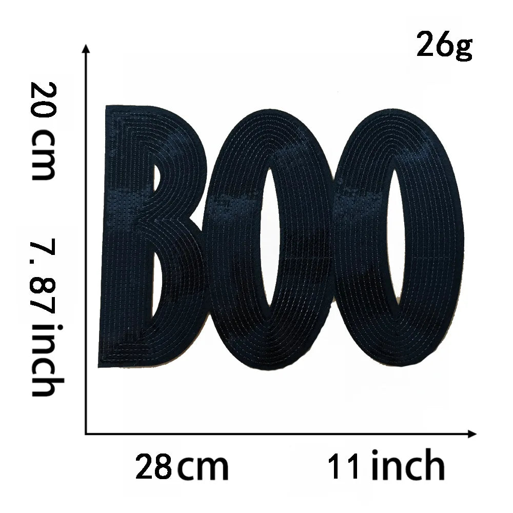 Wholesale Bling Big Sequin Letter Patch Iron on Holiday Halloween BOO Large Sequin Patches for Clothing Sweatshirts