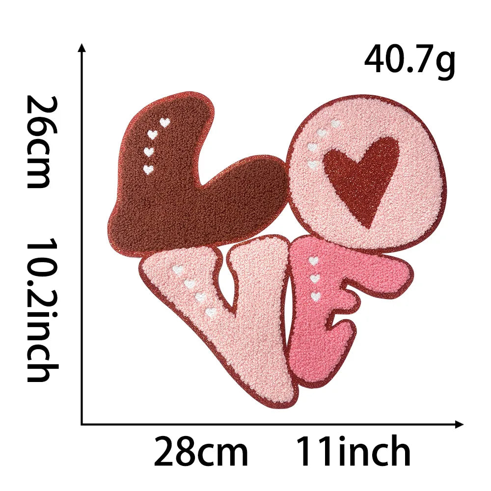 Wholesale Big Pink Be Mine Love XOXO Heart Iron on Chenille Patches Valentines Day Gift for Women Girl Clothing Bag