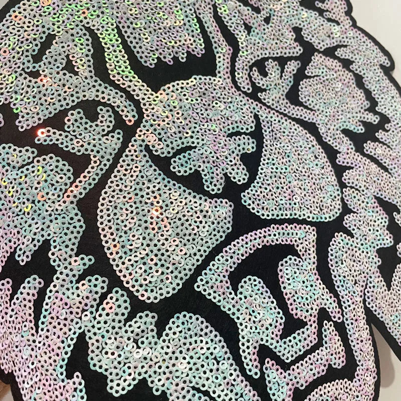 Trendy Large Sequin Patches Bulk Iron on Animal Man Women Sparkling Sequin Wildcats Patches for Clothing DIY
