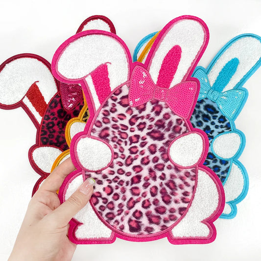 26.5CM Cute Pink Blue Bunny Ear Bow Chenille Patches