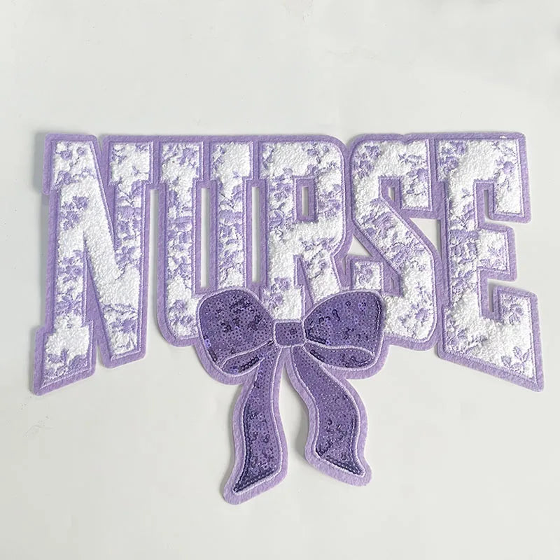 Nurse Chenille Patch Iron on Sequin Bow Patches Nurse