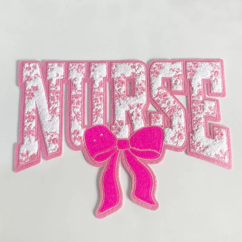Nurse Chenille Patch Iron on Sequin Bow Patches Nurse