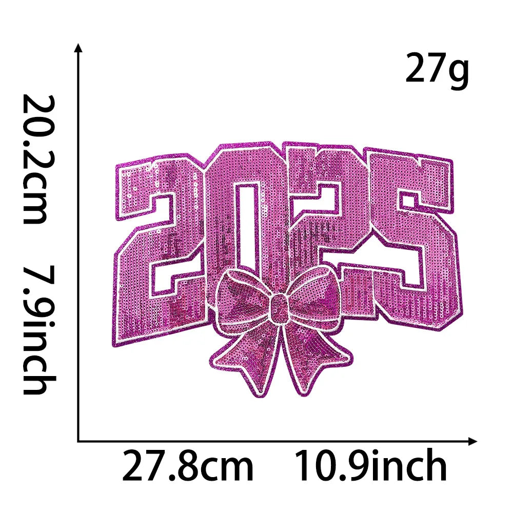 Wholesale Big Decorative New Year Patch Sweet Heart Word Iron on Sequin Patches Class of 2025 for Clothing Bag