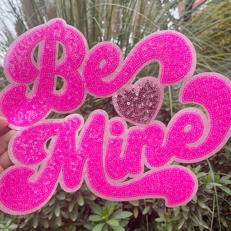 Wholesale Valentines Day Patches Iron on Bling Big Hot Pink Be Mine Sequin Patch for Women Girl Sweatshirt Hoodie Clothing DIY