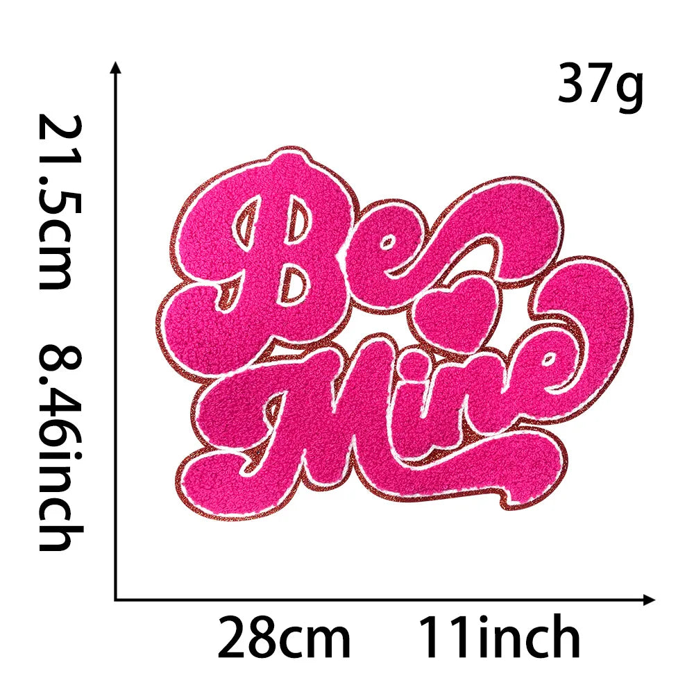 Wholesale Big Pink Be Mine Love XOXO Heart Iron on Chenille Patches Valentines Day Gift for Women Girl Clothing Bag