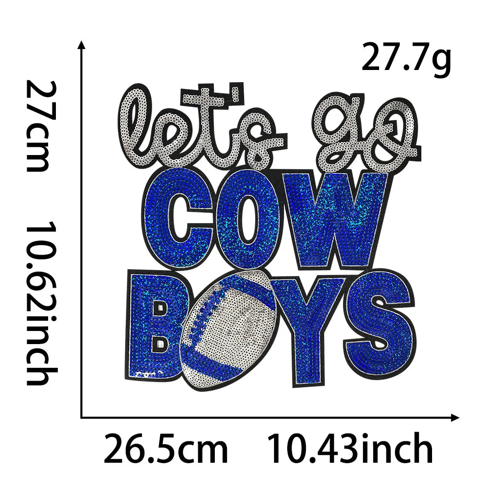 11IN Custom Big Letter Patch Chiefs Sequin Team Lets Go Cowboys Texans Lions Iron on Patches for Clothing Bag Sportswear DIY