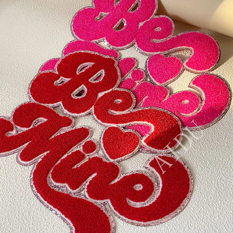 High Quality Valentine's Day Big Chenille Letter Patches Iron on Custom Hot Pink Be Mine Chenille Patches for Women Girl Clothes