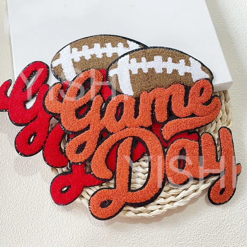 Popular Large 7 Colors Sport Chenille Letter Patches Iron on Sweatshirt Football Game Day Chenille Patches for Man Women