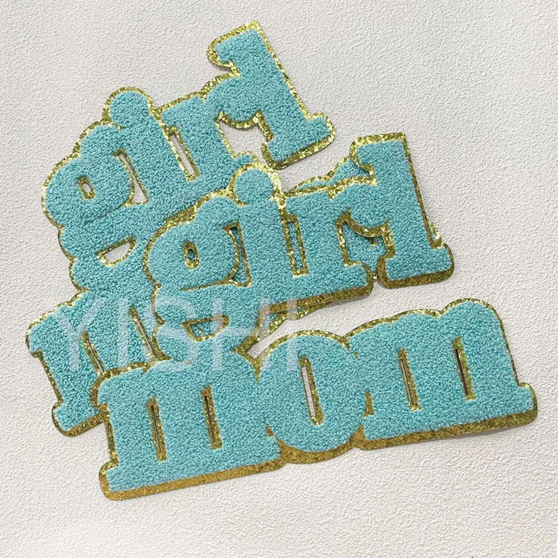Wholesale 11IN Big Iron on Letters Patches Girl Mom Hot pink Heat Press Chenille Mom Patches for Clothing Bag Decoration