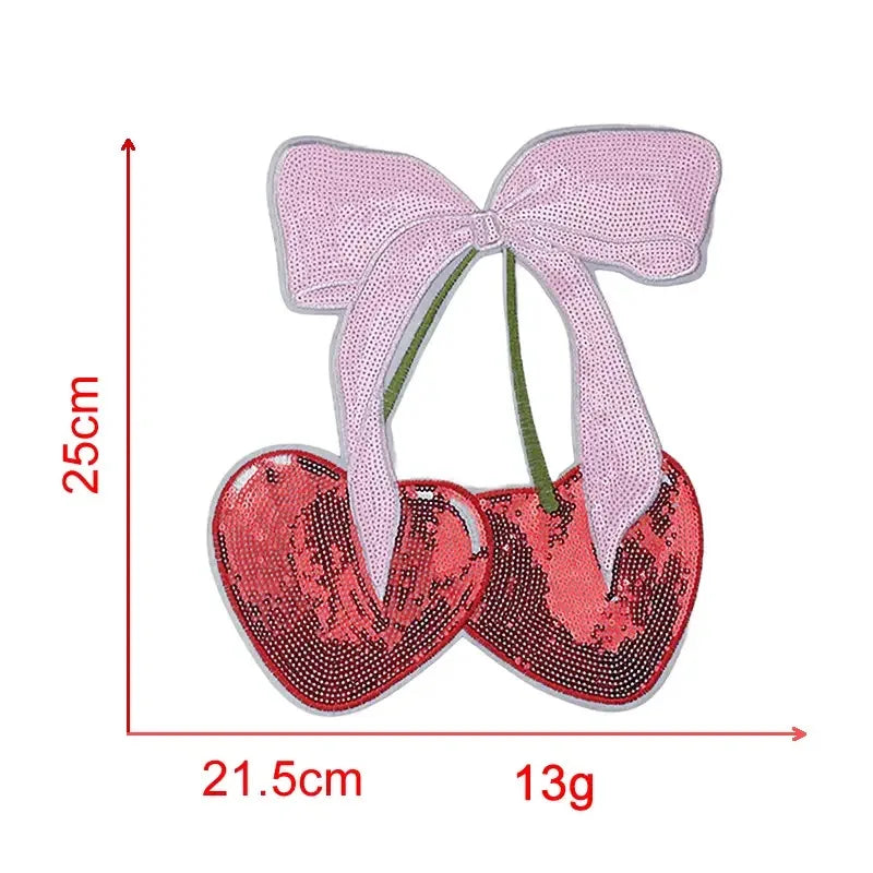 Wholesale Cute Valentine Sequin Patches Iron on Red Pink Heart Bow Cherry Sequin Patch for Women Girl Kid Sweaters Shirts Bag