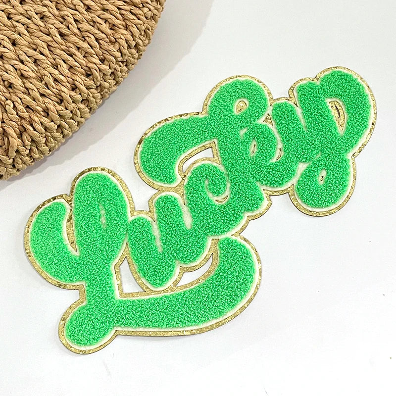 Wholesale 11 Inches St. Patrick's Day Big Chenille Patches Shirt Large Letter Patches Iron on Lucky Chenille Patch for Clothing
