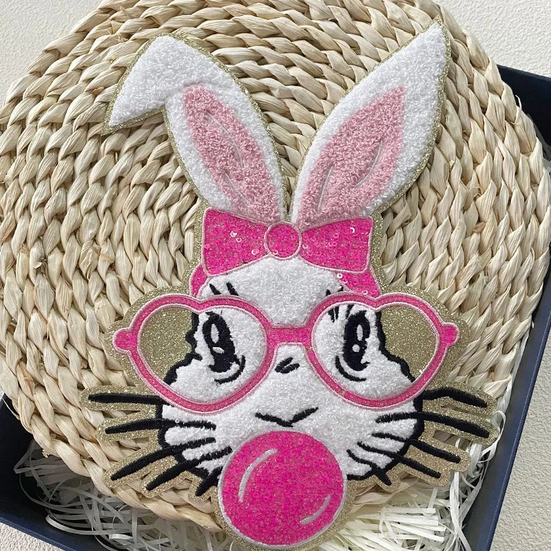 Wholesale Bunny Easter Patches Chenille Iron on Patches Women Clothing Sequin Easter Chenille Patches for Girl Sweatshirt