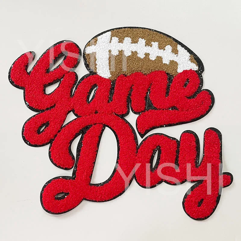 Popular Large 7 Colors Sport Chenille Letter Patches Iron on Sweatshirt Football Game Day Chenille Patches for Man Women