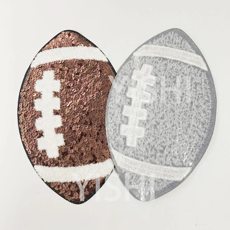 Wholesale Big Sequin Football Iron on Patch Women Girl Sequin Bow Football Chenille Patches for Hoodies Clothing Decoration