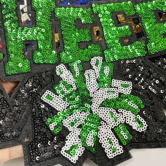 26CM Iron-On Cheer Mom Pom Pom Patch 5 Color Sequins for MAMA Hoodie Clothing