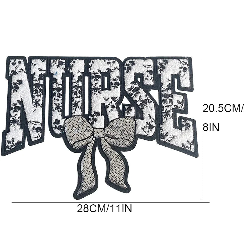 Nurse Chenille Patch Iron on Sequin Bow Patches Nurse