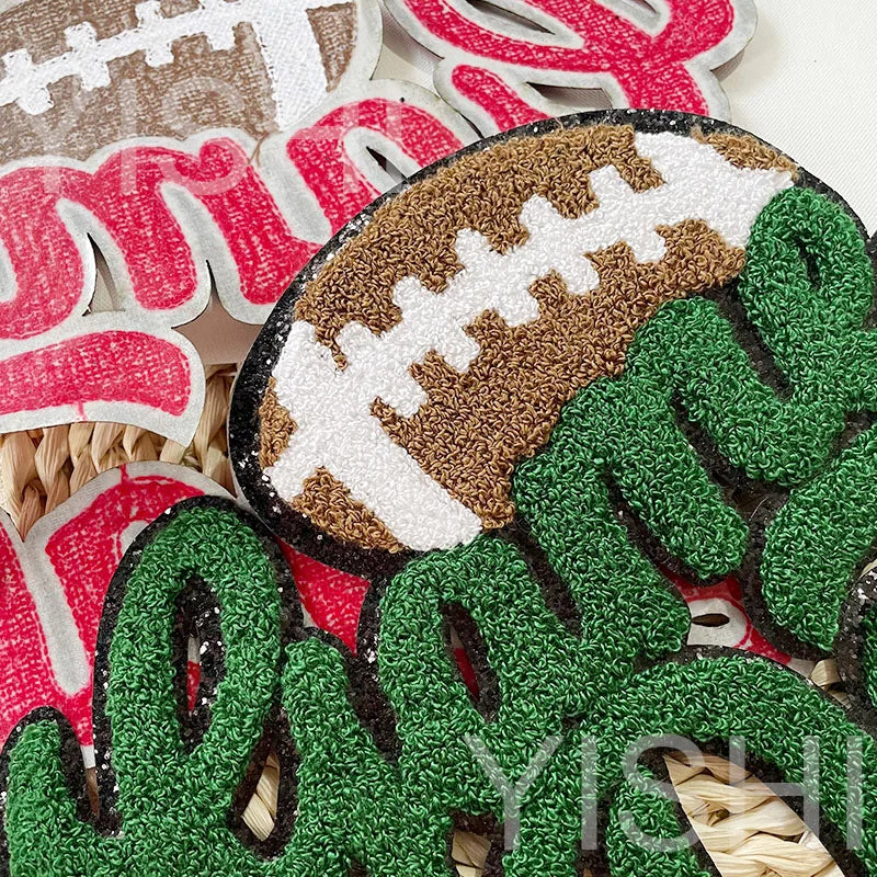 Popular Large 7 Colors Sport Chenille Letter Patches Iron on Sweatshirt Football Game Day Chenille Patches for Man Women
