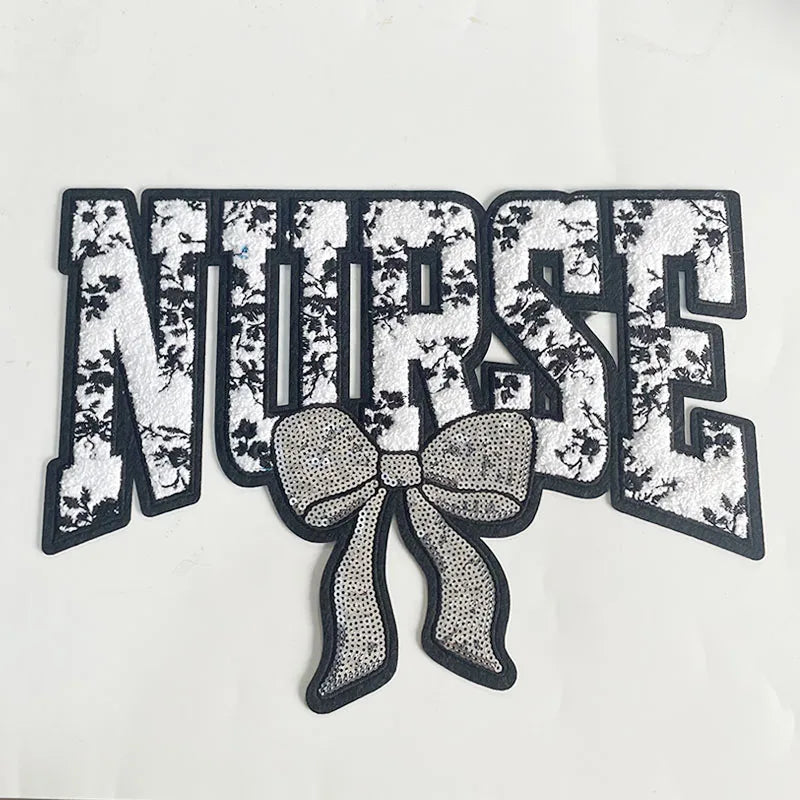 Nurse Chenille Patch Iron on Sequin Bow Patches Nurse