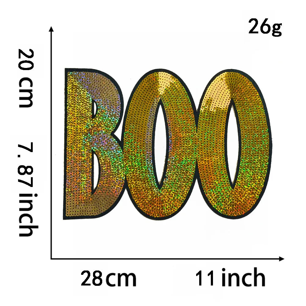 Wholesale Bling Big Sequin Letter Patch Iron on Holiday Halloween BOO Large Sequin Patches for Clothing Sweatshirts