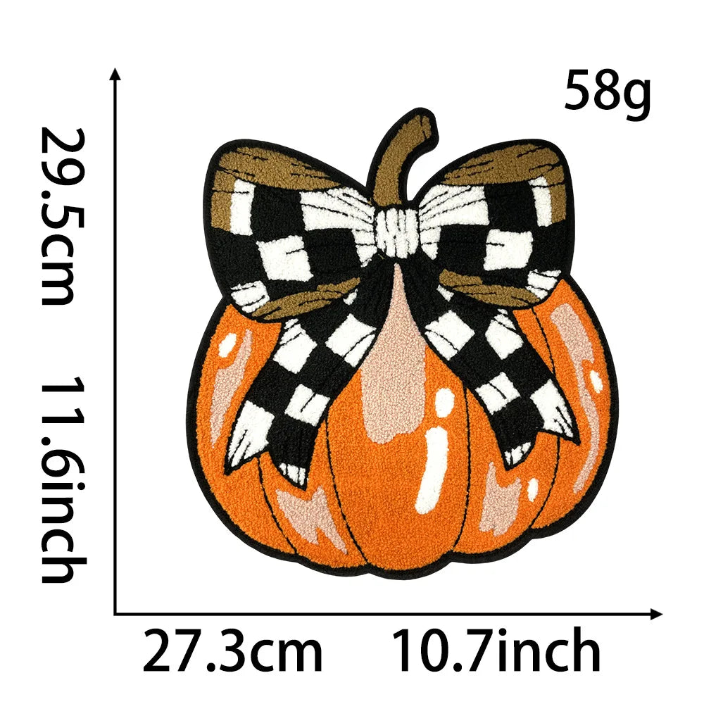 Wholesale Big Halloween Chenille Patches Iron on Cute Fall Season Sequin Ghost Bow Pumpkin Chenille Patches for Women Sweatshirt