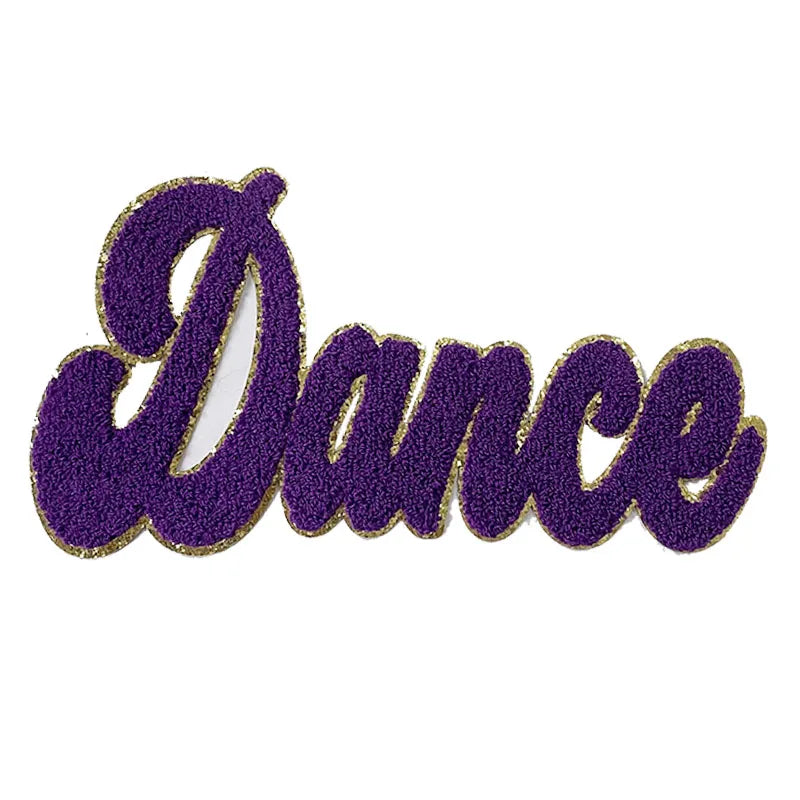 Wholesale Heat Transfer Chenille Patch Hoodies Letters Patches Chenille Colorful Dance Iron on Patch for Clothes