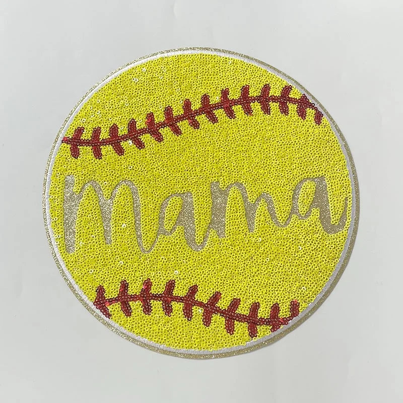 Wholesale Custom Sequin Patch Iron on Sport Big Sequin Mama Baseball Softball Patches for Clothing Decoration Women Man