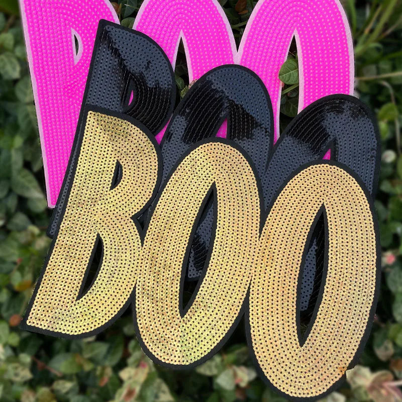 Wholesale Bling Big Sequin Letter Patch Iron on Holiday Halloween BOO Large Sequin Patches for Clothing Sweatshirts