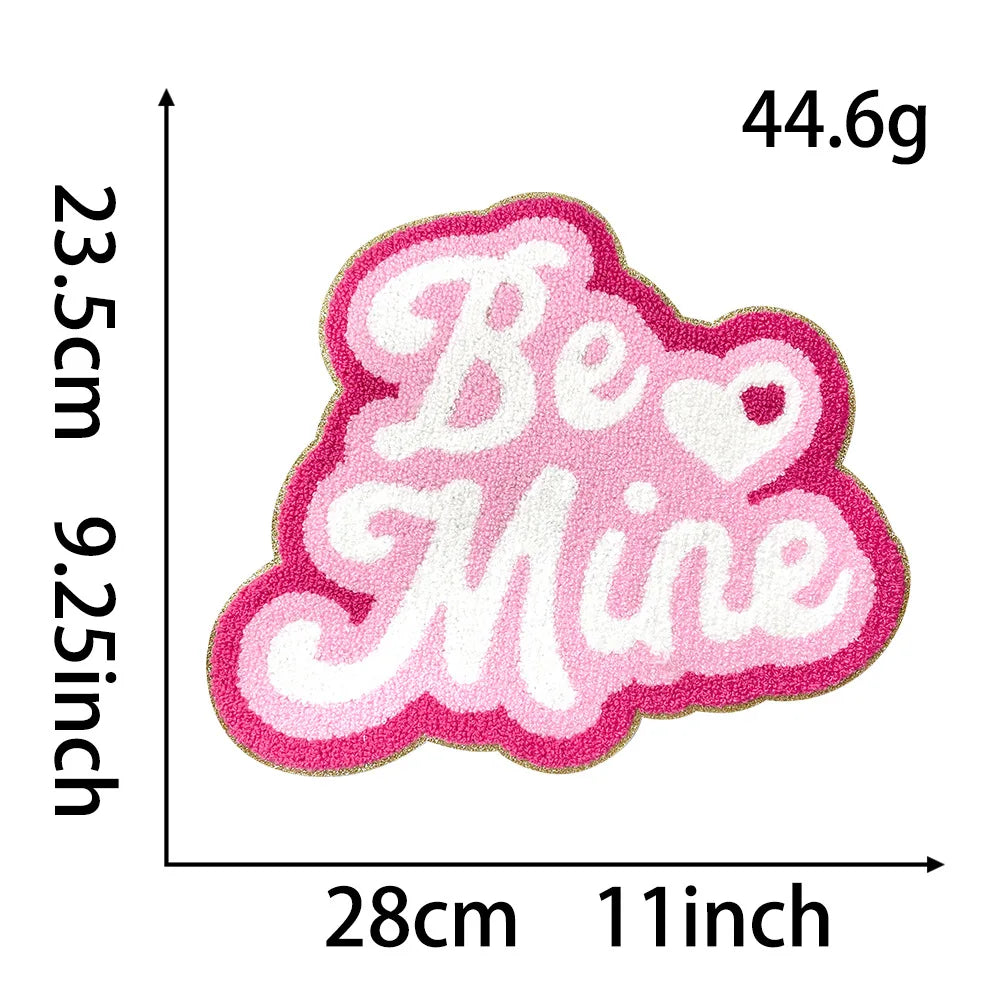 Wholesale Big Pink Be Mine Love XOXO Heart Iron on Chenille Patches Valentines Day Gift for Women Girl Clothing Bag