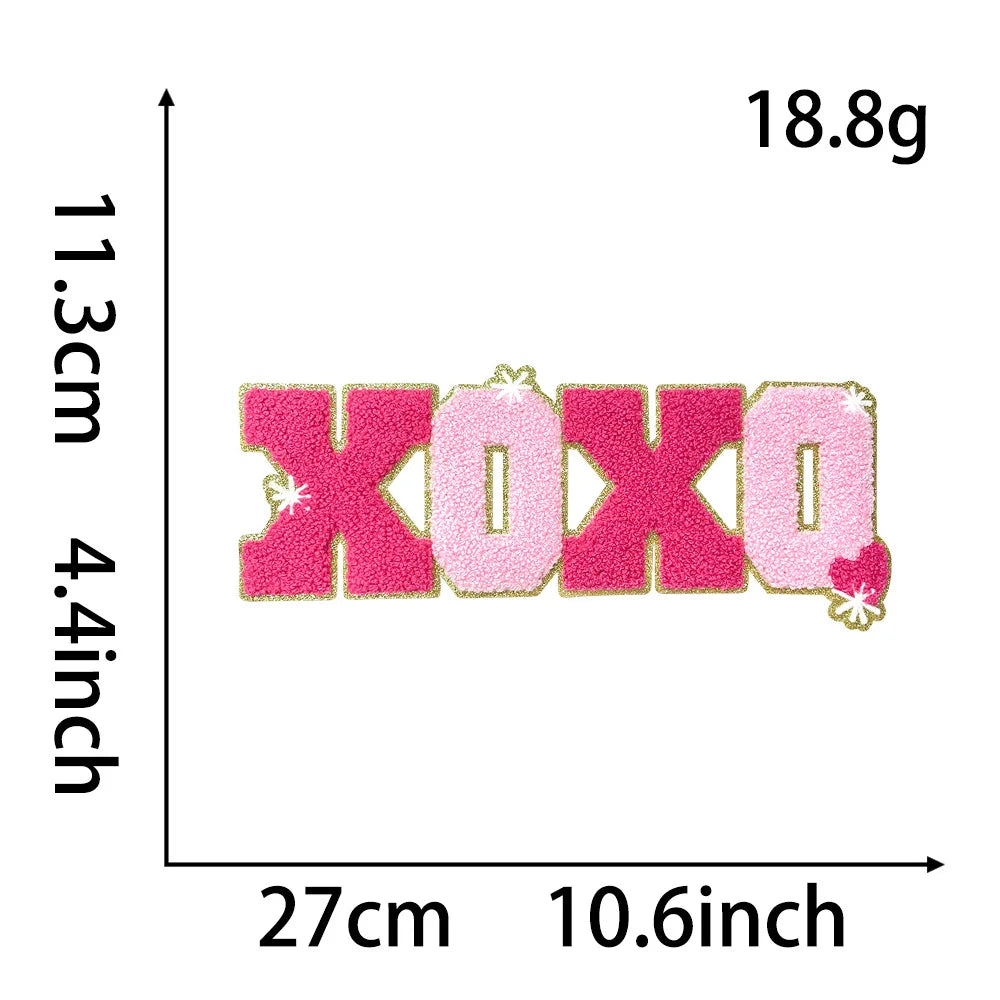 Wholesale Large Valentines Chenille Patches Iron on Decorative Pink LOVE XOXO Chenille Patches for Women Girl Sweaters Shirts