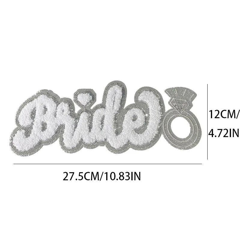 Trendy Large White Chenille Patch Iron on Women Girl Sequin Bride Chenille Patch for Hoodies Clothing Decoration
