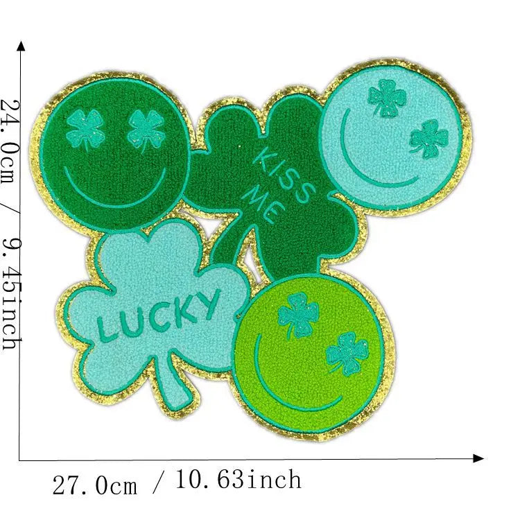 Wholesale Big St. Patrick's Day Leaf LUCK Easter Chenille Iron on Patch for Women Girl Sweaters Shirts Decoration