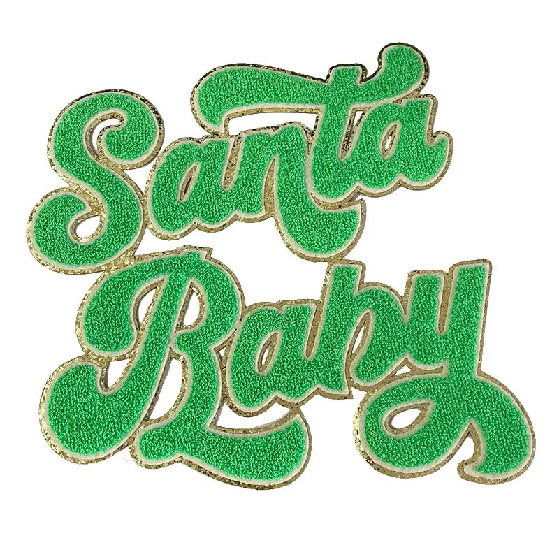 Wholesale 28cm Santa Baby Chenille Patch Big Letter Handmade PVC Iron Sew Christmas Patches for Clothing Appliqued Towel Design
