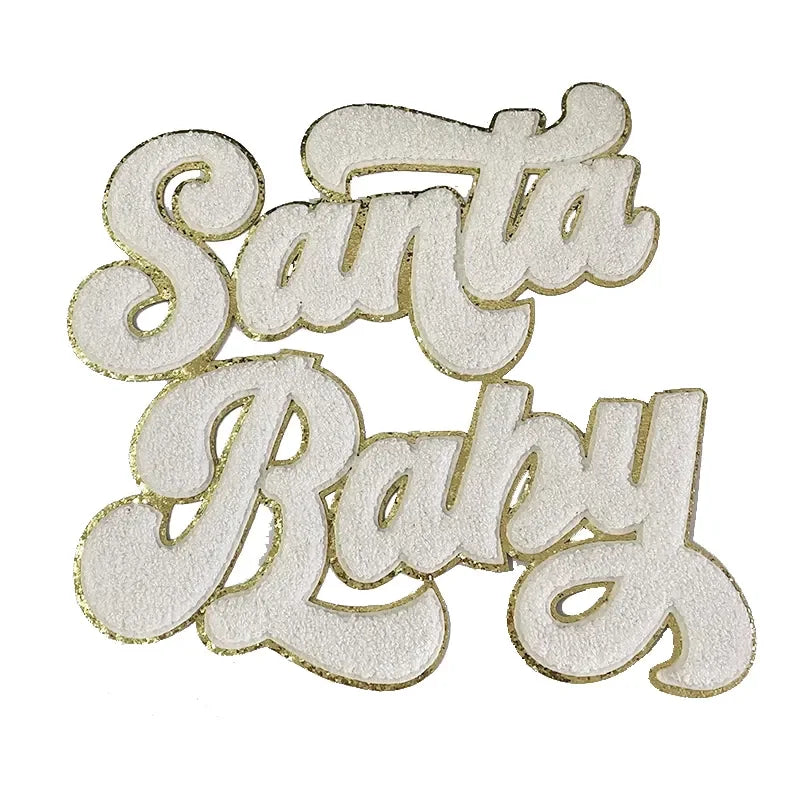 Wholesale 28cm Santa Baby Chenille Patch Big Letter Handmade PVC Iron Sew Christmas Patches for Clothing Appliqued Towel Design