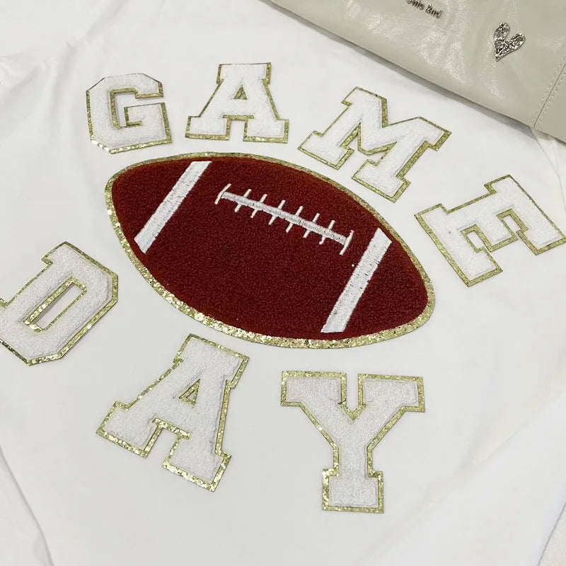 Fashion Football Chenille Patches Iron on Women Man American Sports Football Chenille Patches for Sweatshirt Bag