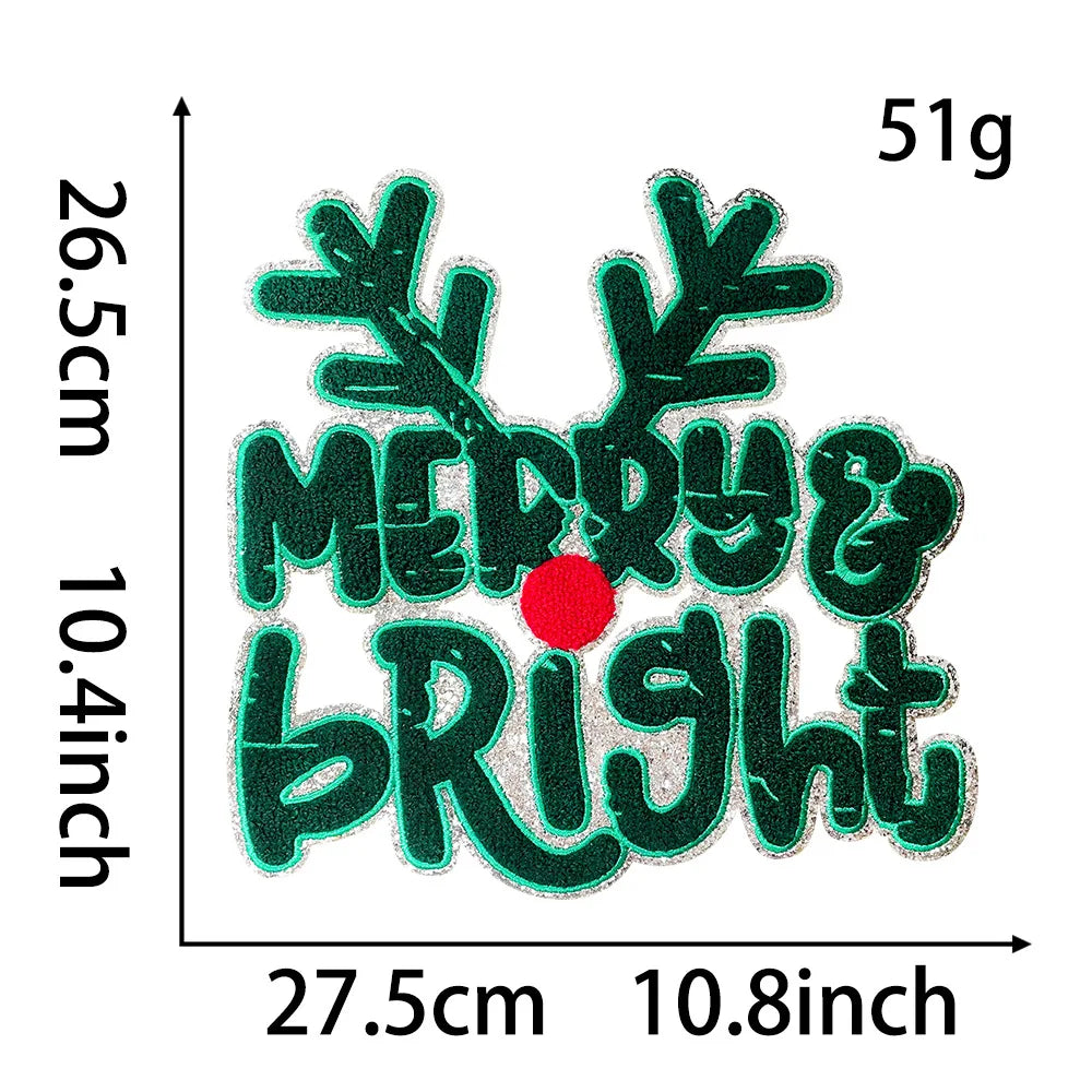 Wholesale Holly Jolly Bow Elk Tree Holiday Chenille Patches Heat Press Custom Sequin Christmas Iron on Patches for Women Man