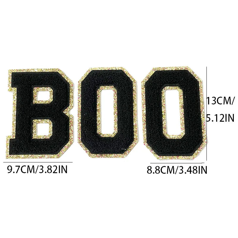 Wholesale Big Halloween Iron on Letter Patches Girl Colorful Chenille Pumpkin Ghost Spooky Chenille Patch for Man Women Clothes
