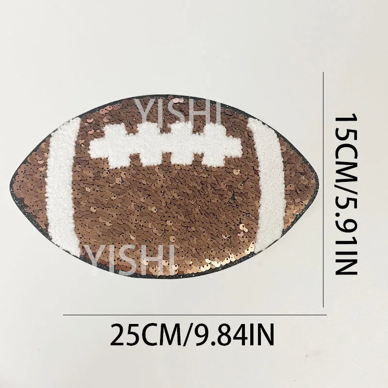 Wholesale Big Sequin Football Iron on Patch Women Girl Sequin Bow Football Chenille Patches for Hoodies Clothing Decoration