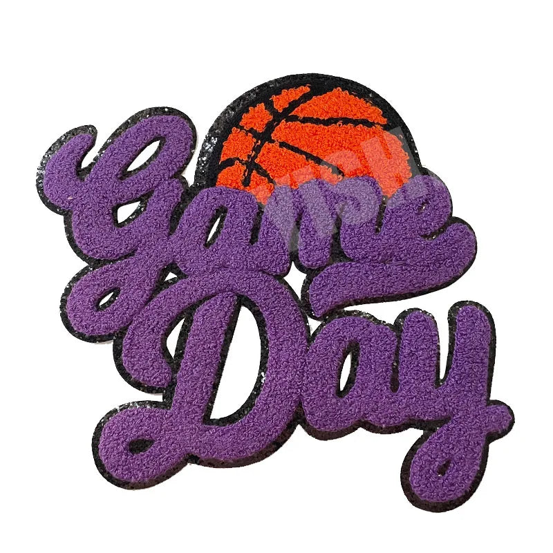 Trendy Iron on Large Chenille Letter Patches Hoodie Clothing Sport Basketball Game Day Chenille Patch for Man Women