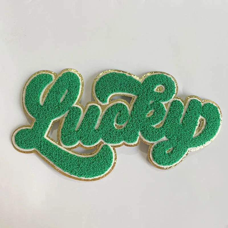 Wholesale 11 Inches St. Patrick's Day Big Chenille Patches Shirt Large Letter Patches Iron on Lucky Chenille Patch for Clothing