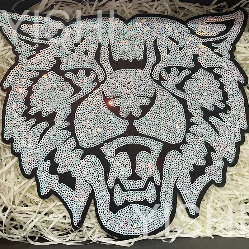 Trendy Large Sequin Patches Bulk Iron on Animal Man Women Sparkling Sequin Wildcats Patches for Clothing DIY