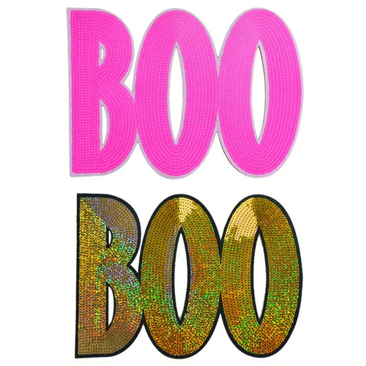 Wholesale Bling Big Sequin Letter Patch Iron on Holiday Halloween BOO Large Sequin Patches for Clothing Sweatshirts