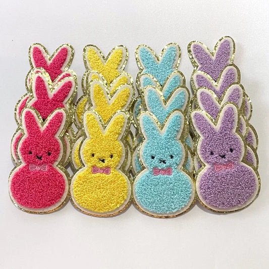 Trendy Colorful Bunny Patches Iron on Animal Rabbit Clothing Glitter Patch Large Easter Chenille Patch for Women Girl