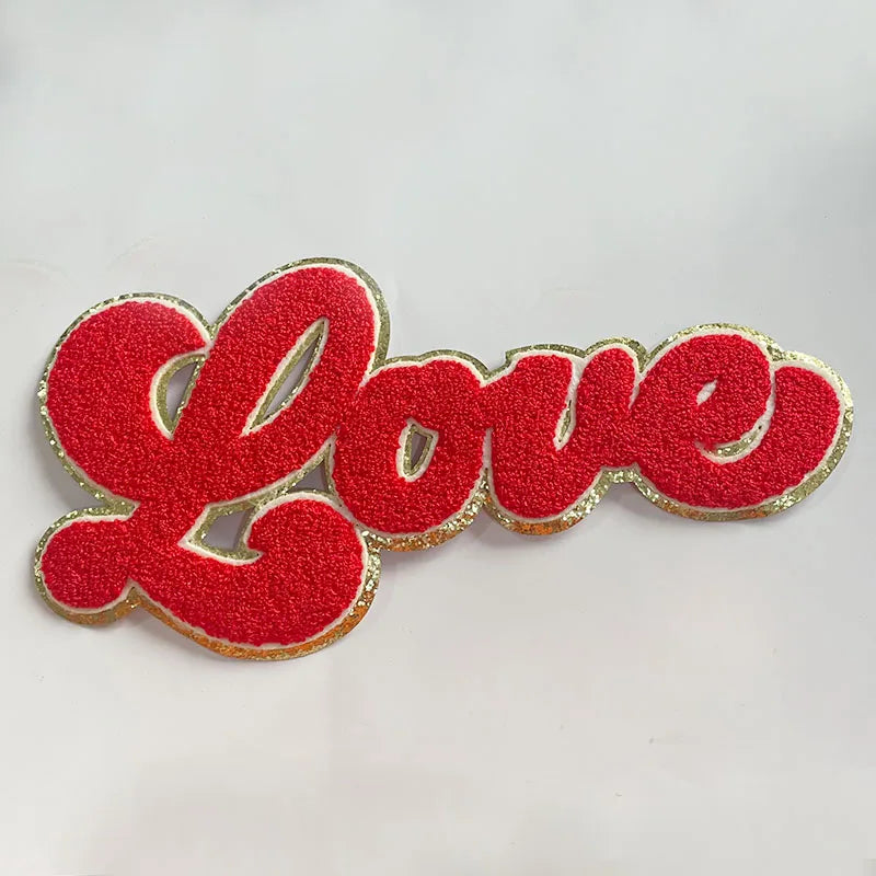 Trendy XOXO Chenille Patch Sequin Patches Colorful Letter LOVE Iron on Valentine's Chenille Patch for Clothing