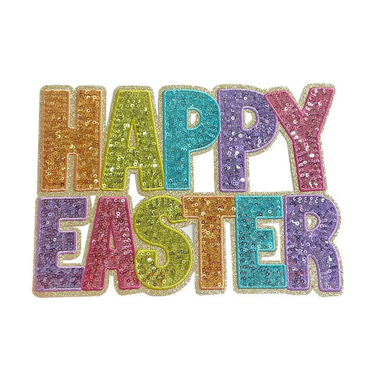Trendy Big Bling Custom Letter Patches Iron on Colorful Happy Easter Sequin Patch for Women Girl Sweatshirt Hoodie Clothing