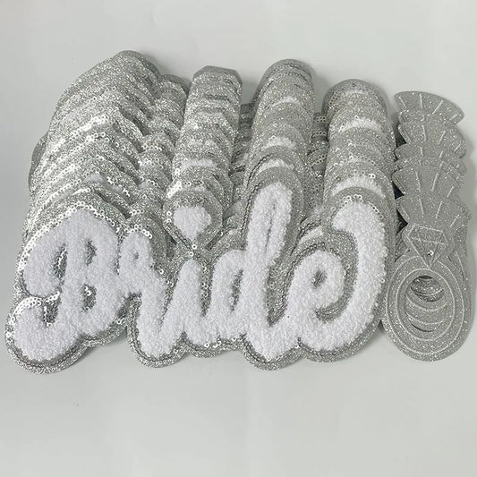 Trendy Large White Chenille Patch Iron on Women Girl Sequin Bride Chenille Patch for Hoodies Clothing Decoration