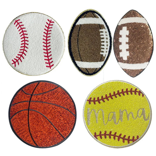 Wholesale Large Chenille Baseball Patch Iron on Custom Sport Sequin Basketball Football Patch for Hoodies Clothing Decoration