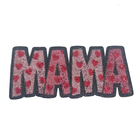Wholesale Big Mama Sequin Patch Clothing Decoration MAMA With Hearts Patch Iron on for Women MOM Gift