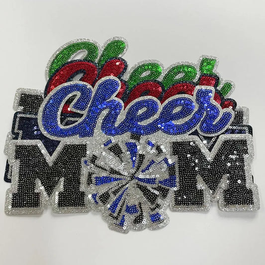 High Quality Clothing Decoration Summer Sequin Patches Custom Green Red Iron on Big Cheer MOM Patch for MAMA Clothes Bag Women